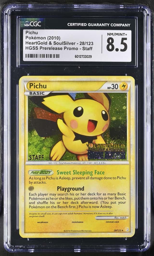 2010 Pokemon HeartGold & SoulSilver Prerelease Promo Staff Pichu #28 CGC 8.5 NM-MT+