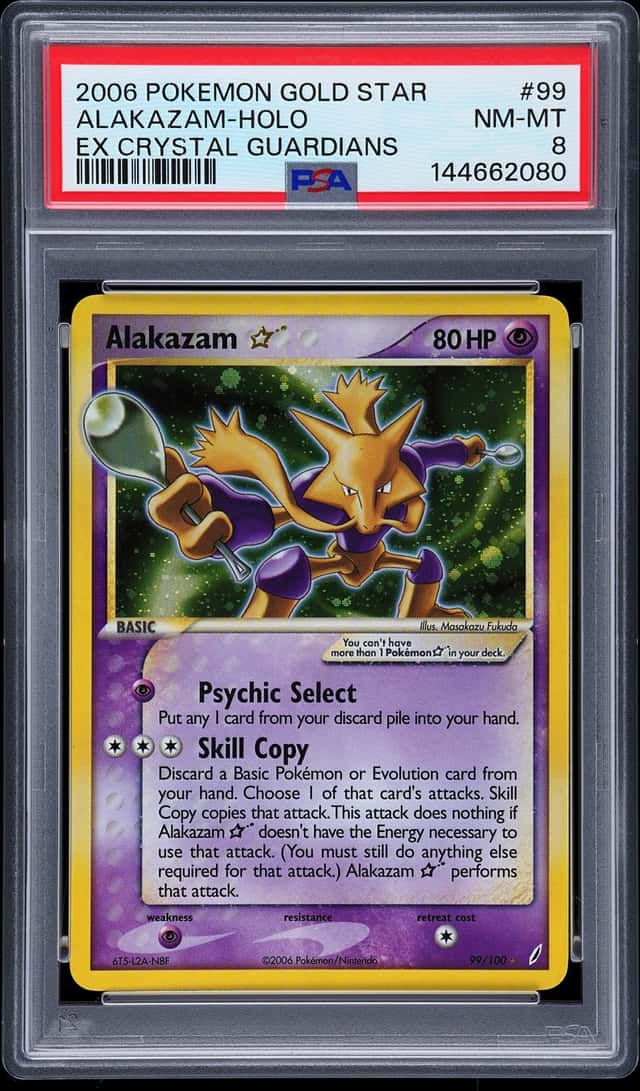 2006 Pokemon EX Crystal Guardians Holo Alakazam Gold Star #99 PSA 8 NM-MT