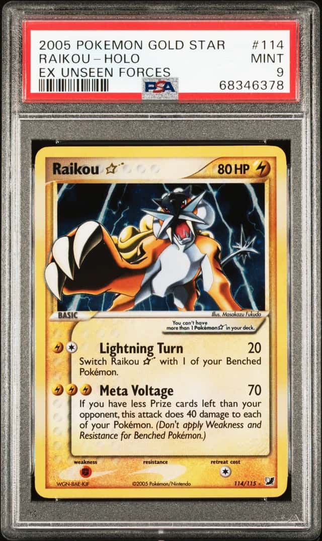 2005 Pokemon EX Unseen Forces Holo Raikou GOLD STAR #114 PSA 9 MINT