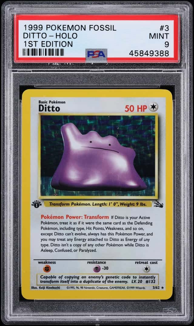 1999 Pokemon Fossil 1st Edition Holo Ditto #3 PSA 9 MINT
