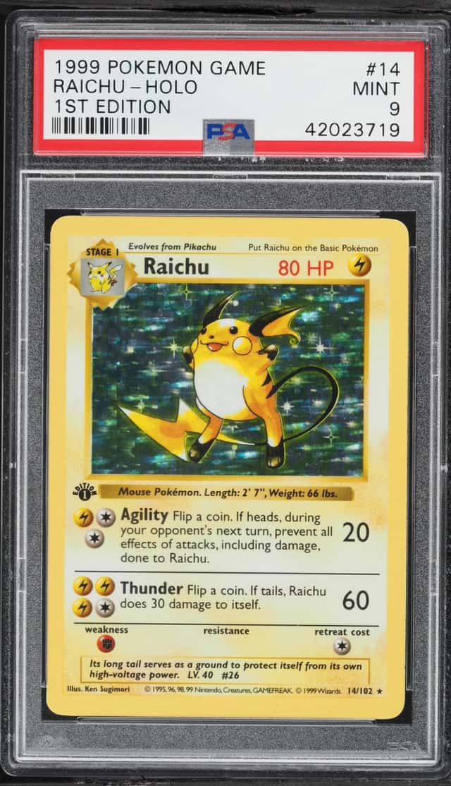 1999 Pokemon Base Set Shadowless 1st Edition Holo Raichu #14 PSA 9 MINT