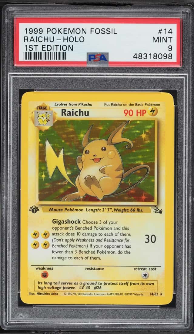 1999 Pokemon Fossil 1st Edition Holo Raichu #14 PSA 9 MINT