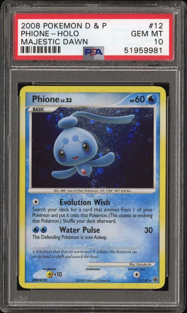 2008 Pokemon Diamond & Pearl Majestic Dawn Holo Phione #12 PSA 10 GEM MINT