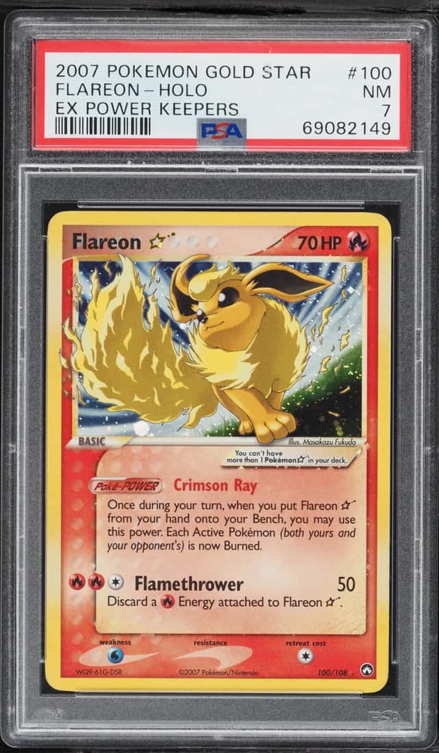 2007 Pokemon EX Power Keepers Holo Flareon Gold Star #100 PSA 7 NRMT