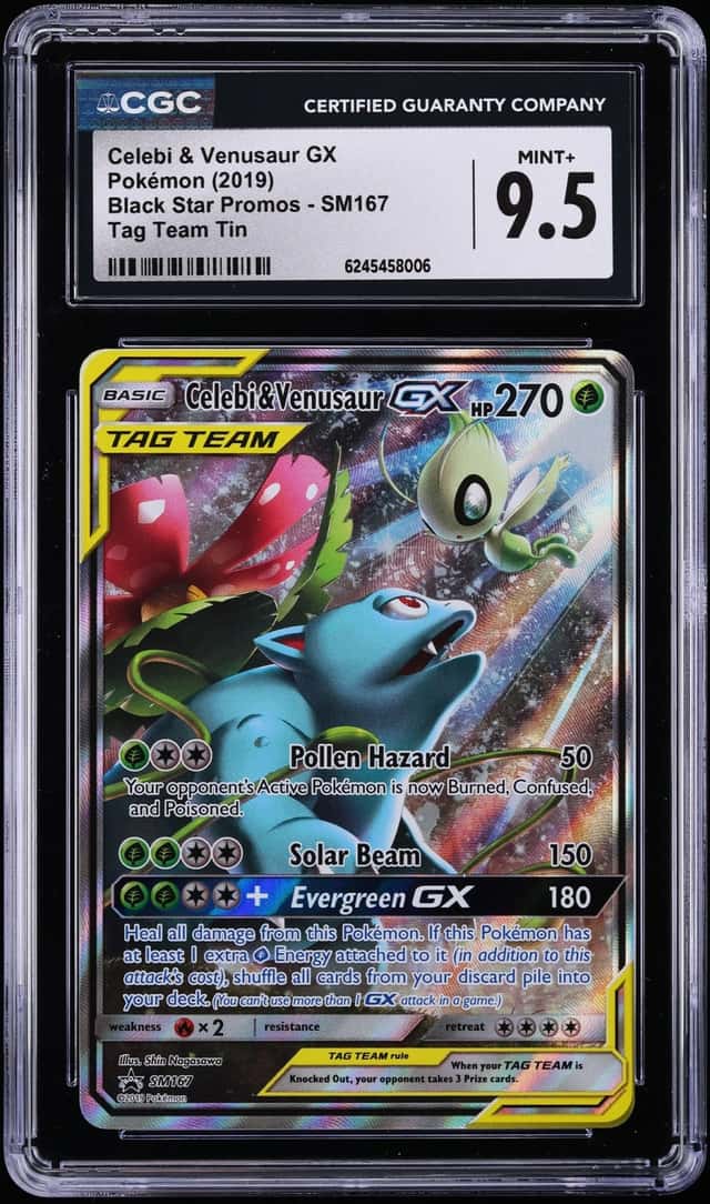 2019 Pokemon Sun & Moon Promo Tag Team Tin Full Art Celebi & Venusaur GX #SM167 CGC 9.5 MINT+