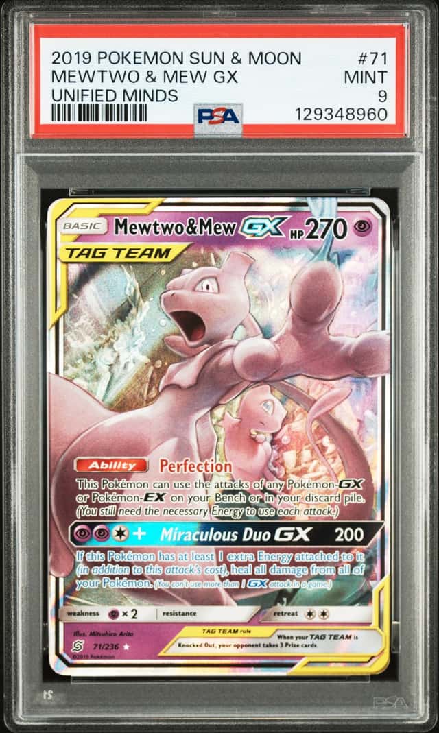 2019 Pokemon Sun & Moon Unified Minds 71/236 Mewtwo & Mew GX PSA 9