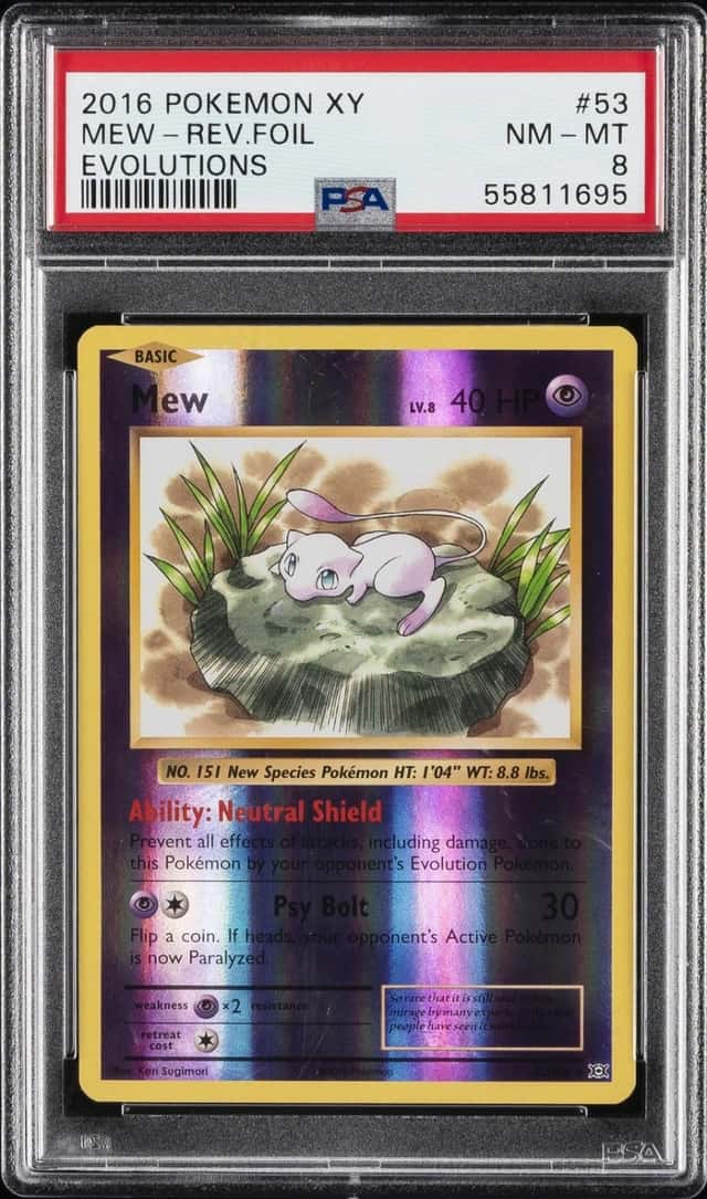 2016 POKEMON XY EVOLUTIONS #53 MEW-REVERSE FOIL PSA 8