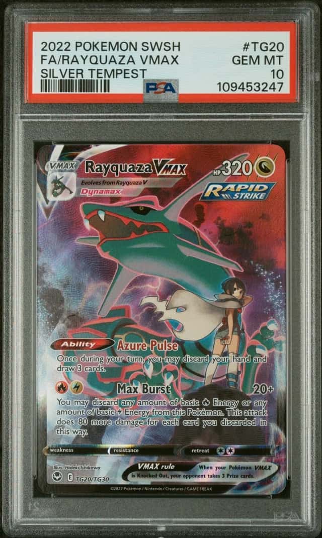 2022 POKEMON SWORD & SHIELD SILVER TEMPEST #TG20 FULL ART/RAYQUAZA VMAX PSA 10