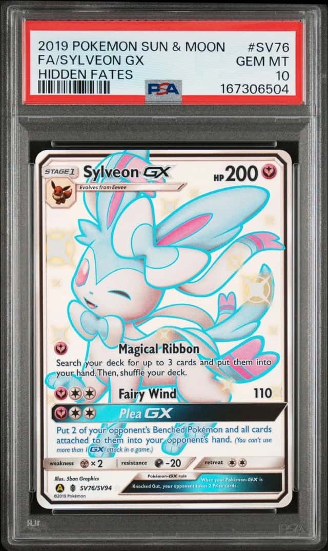 2019 POKEMON SUN & MOON HIDDEN FATES #SV76 FULL ART/SYLVEON GX PSA 10