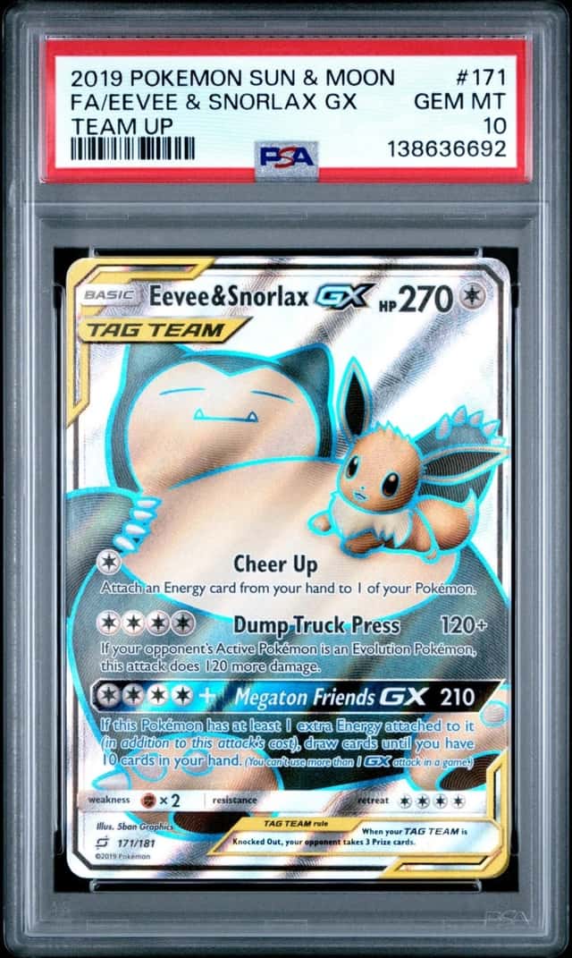 2019 Pokemon Sun & Moon Team Up Eevee & Snorlax GX Full Art PSA 10 #171