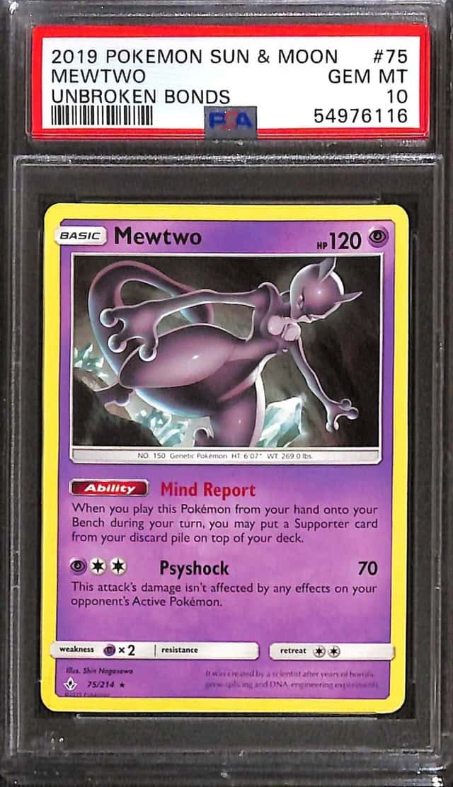 2019 Pokemon Sun & Moon Unbroken Bonds Mewtwo PSA 10 #75