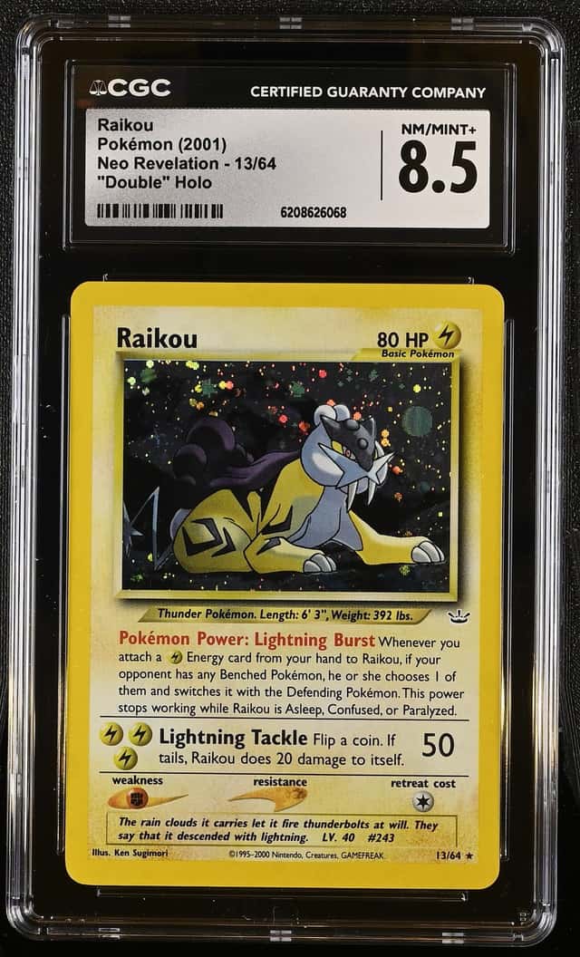 Pokemon Raikou Neo Revelation Unlimited 13/64 "Double" Holo CGC 8.5
