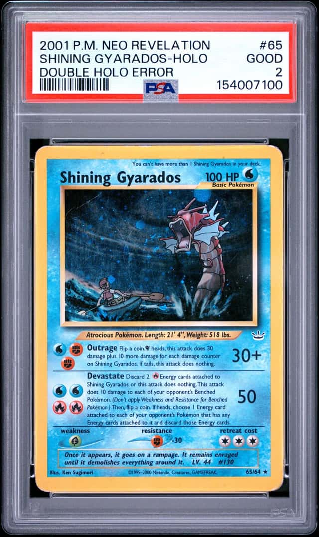 Pokemon Neo Revelation Shining Gyarados  *SWIRL*  Double Holo Error 65/64 PSA 2