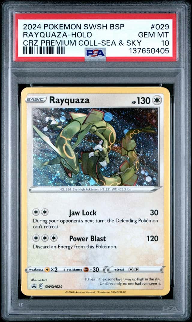 2023 Pokemon SWSH BSP CRZ Premium Collection Sea & Sky #029 Rayquaza Holo PSA 10