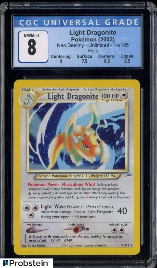 2002 Pokemon Neo Destiny Unlimited 14/105 Light Dragonite Holo CGC 8 NM-MT