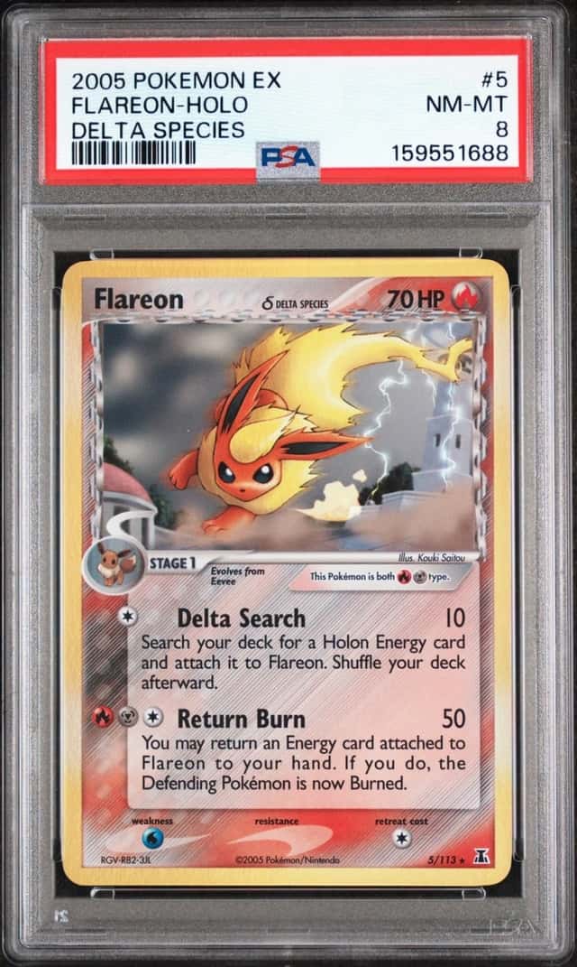 2005 POKEMON EX DELTA SPECIES #5 FLAREON-HOLO PSA 8