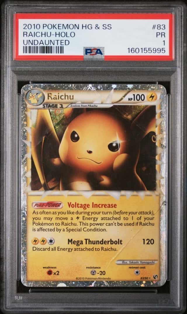 2010 POKEMON HEARTGOLD & SOULSILVER UNDAUNTED #83 RAICHU-HOLO PSA 1