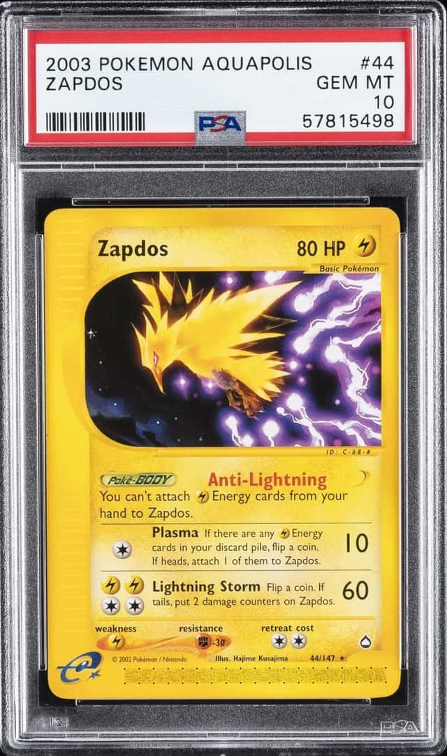 Pokemon Zapdos Aquapolis 44/147 PSA 10 Gem Mint