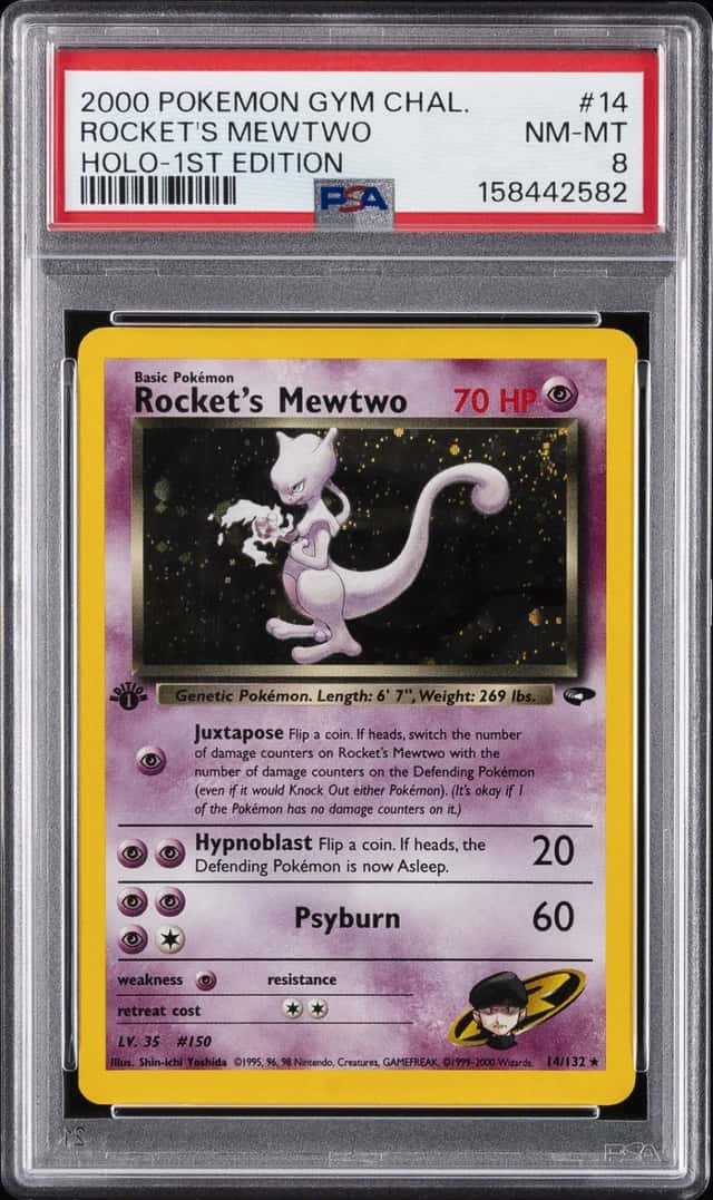 2000 POKEMON GYM CHALLENGE HOLO-1ST EDITION #14 ROCKET'S MEWTWO PSA 8