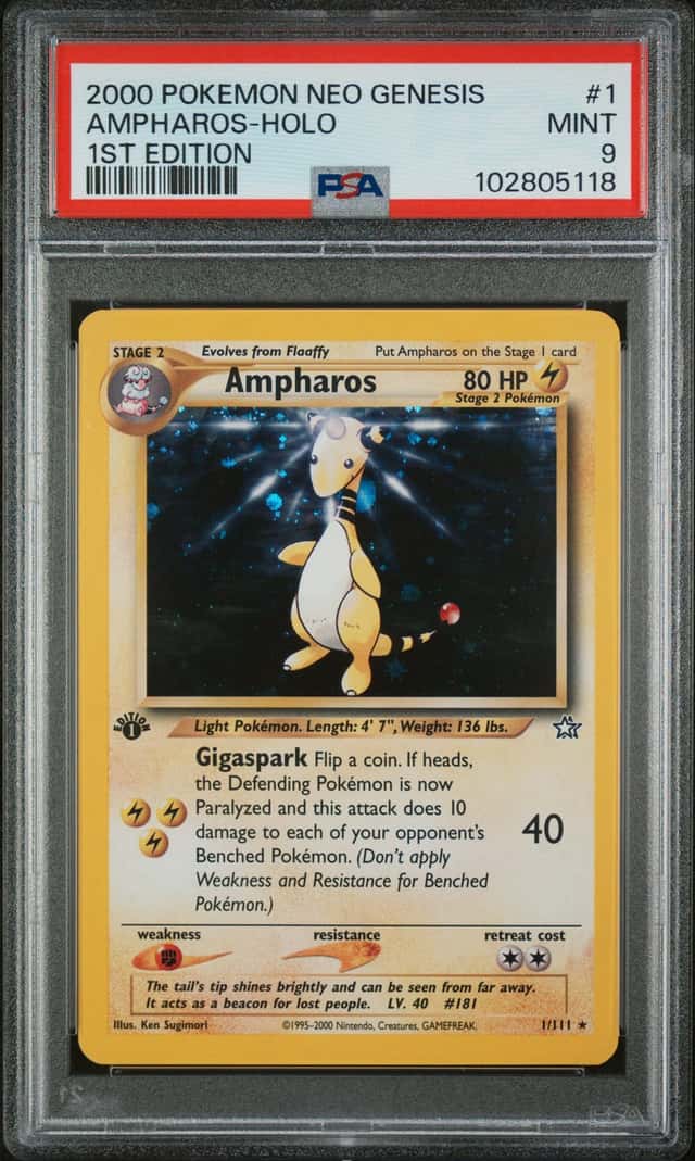 Pokemon Ampharos Holo Neo Genesis 1st Edition 1/111 PSA 9 Mint