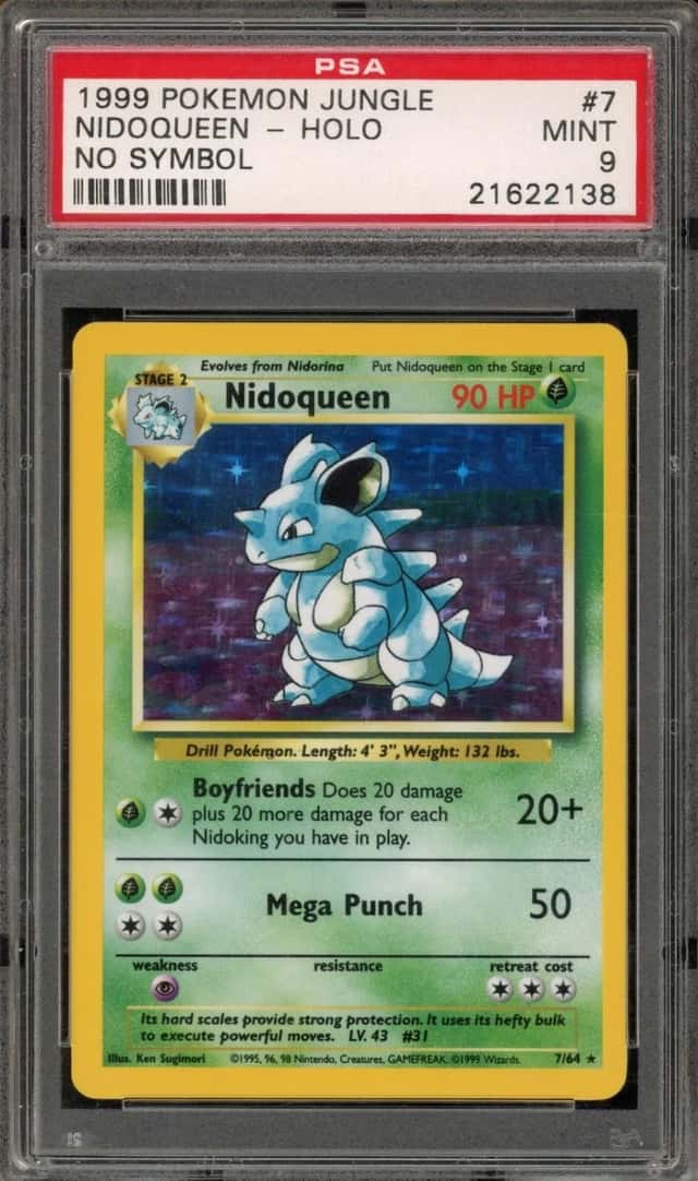 Pokemon Nidoqueen Holo Jungle 7/64 No Set Symbol PSA 9 Mint