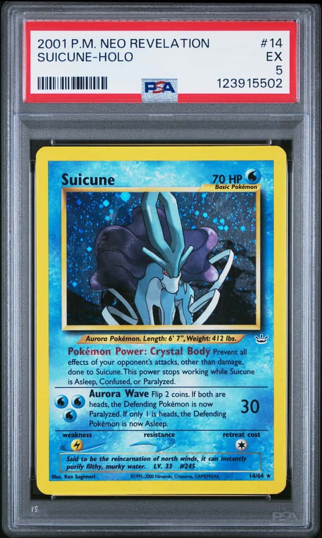 Rare Pokemon TCG card Suicune 14/64 Neo Revelation Holo PSA graded PSA 5!