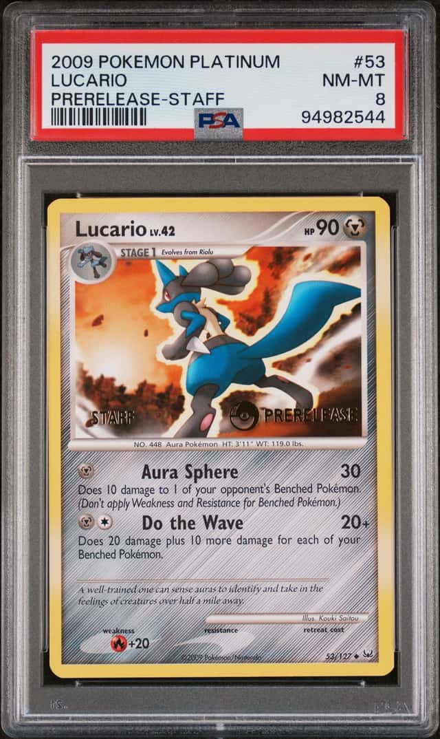 Pokemon Lucario Platinum STAFF Prerelease Promo #53 PSA 8