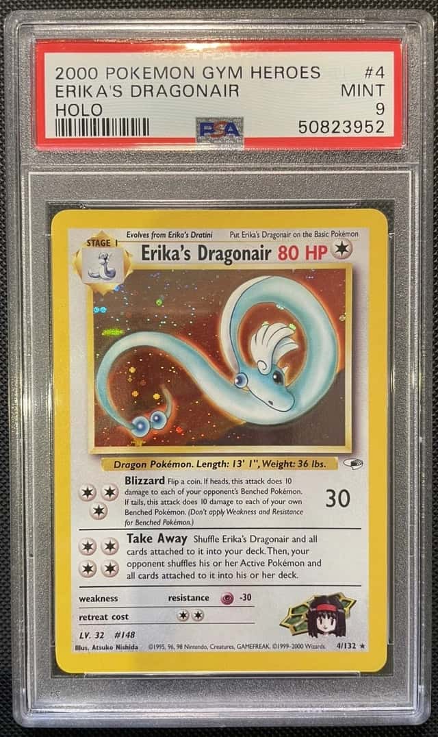 PSA 9 Erikas Dragonair Holo 4/132 Gym Heroes Pokemon Mint WOTC