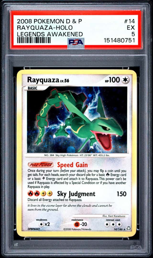 2008 POKEMON DIAMOND & PEARL LEGENDS AWAKENED #14 RAYQUAZA-HOLO PSA 5