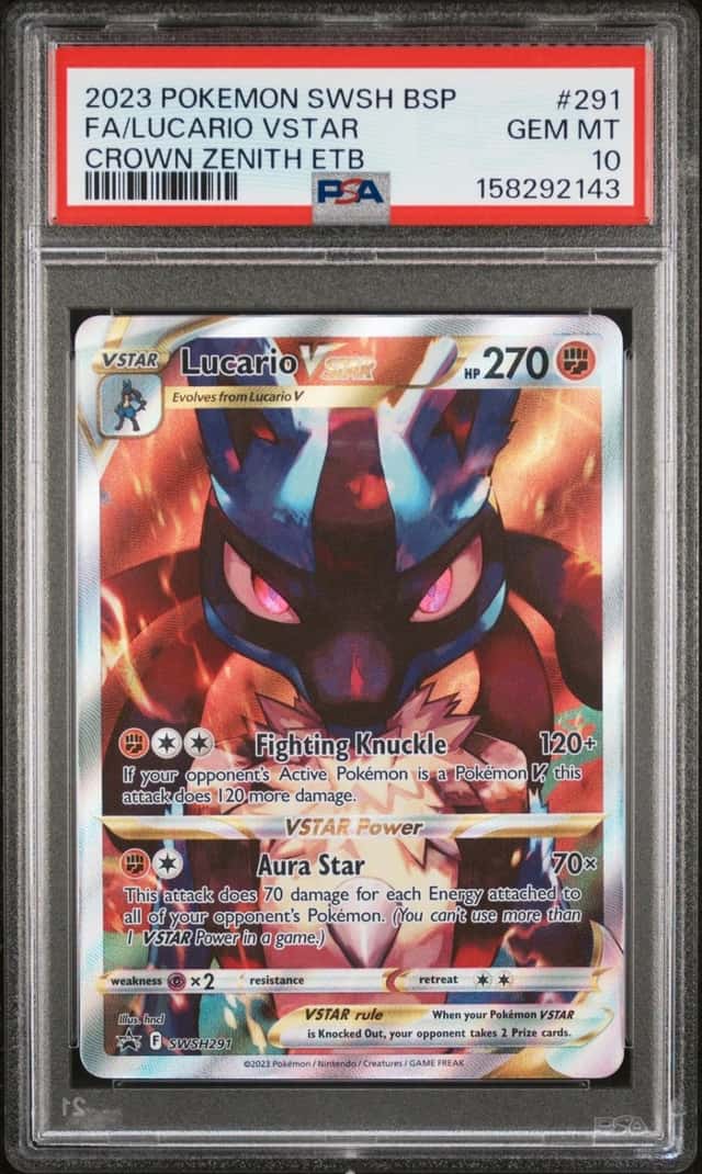 2023 POKEMON SWSH PROMO CROWN ZENITH ETB #291 FULL ART/LUCARIO VSTAR PSA 10