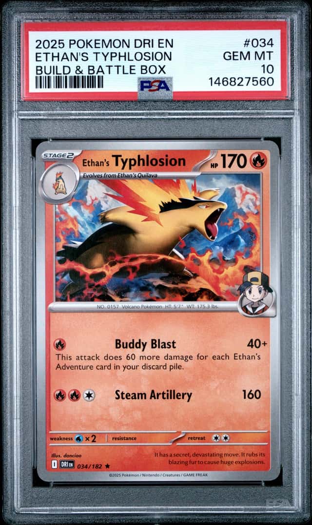 Ethan's Typhlosion 2025 Pokemon SV10 Destined Rivals Rare Holo #034/182 PSA 10