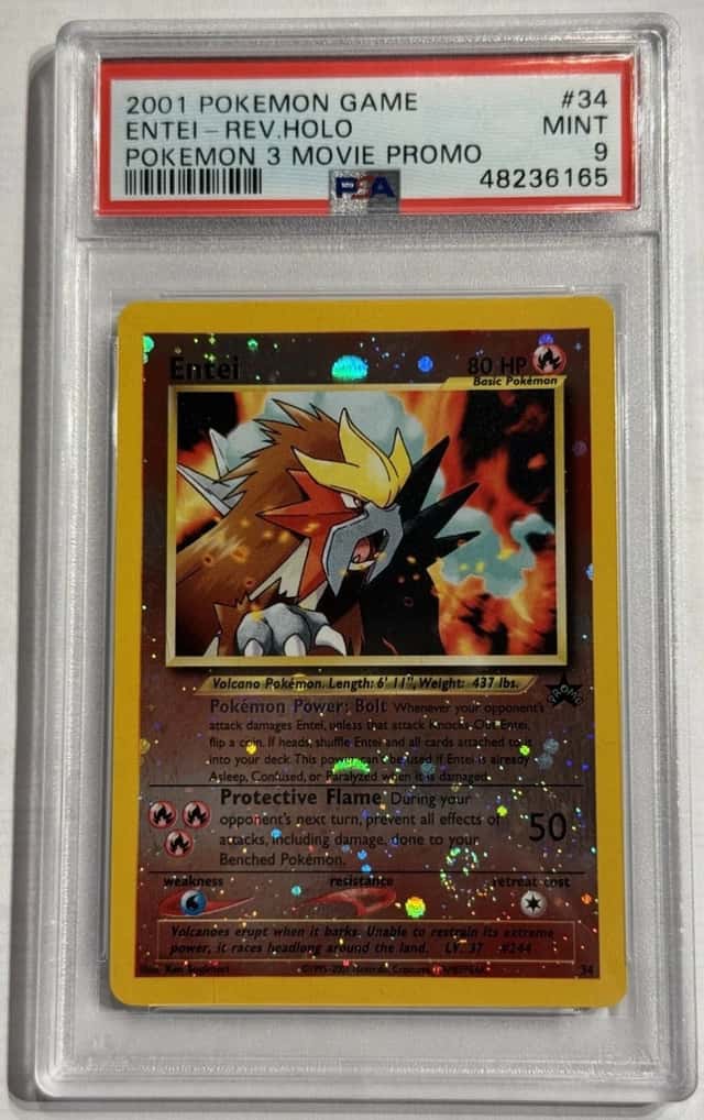 2001 Pokemon Entei #34 Reverse Foil Black Star Promo Pokemon 3 Movie PSA 9