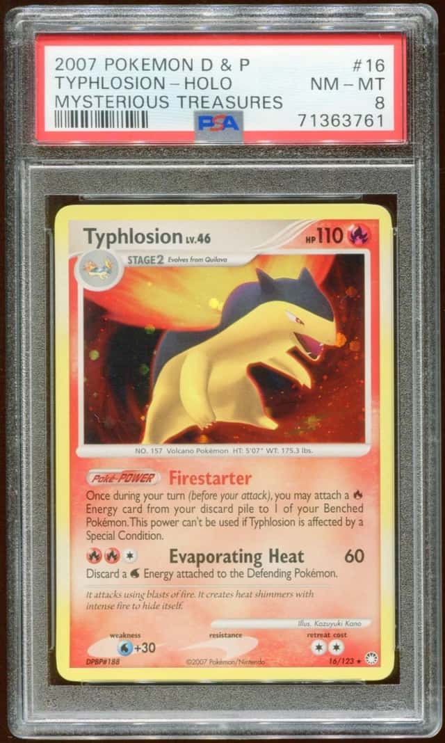 2006 POKEMON D & P MYSTERIOUS TREASURES TYPHLOSION #16/123 HOLO FOIL PSA 8 E10