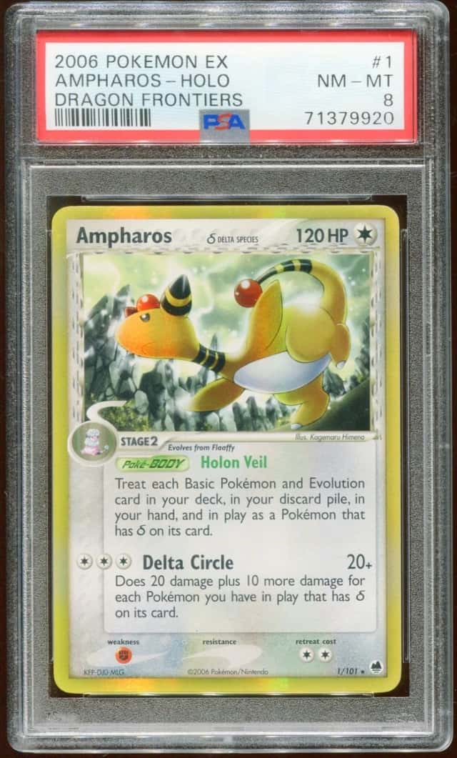 2006 POKEMON EX DRAGON FRONTIERS AMPHAROS #1/101 RARE HOLO FOIL PSA 8 E10