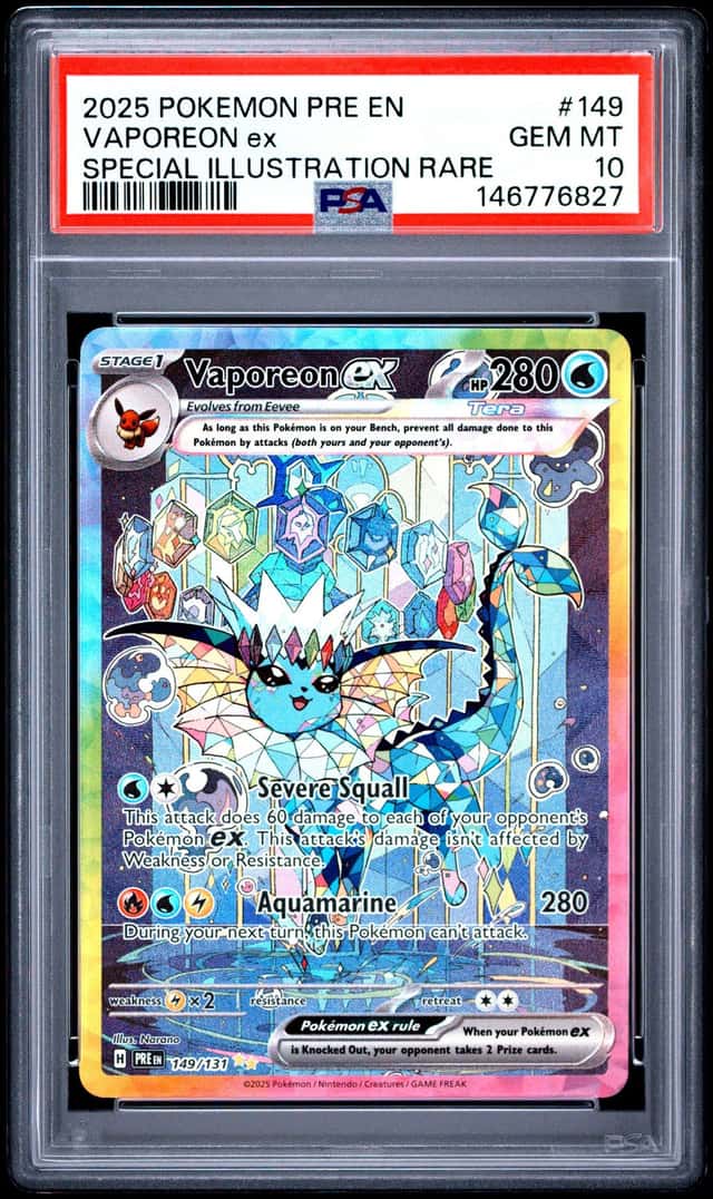 2025 POKEMON PRE EN PRISMATIC EVOLUTIONS #149 VAPOREON EX PSA 10