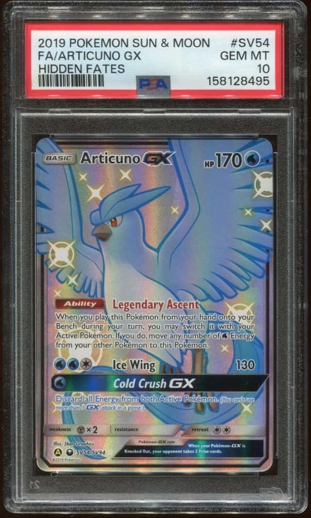 2019 POKEMON S&M HIDDEN FATES ARTICUNO GX #SV54/SV94 SHINY VAULT FA PSA 10 E10