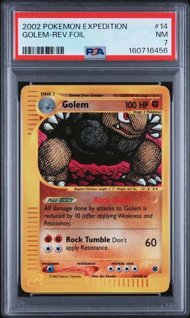 2002 POKEMON EXPEDITION #14 GOLEM-REVERSE FOIL PSA 7