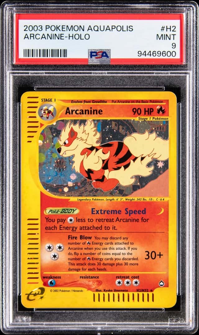 2003 Pokemon Aquapolis Holo #H2 Arcanine - PSA MINT 9