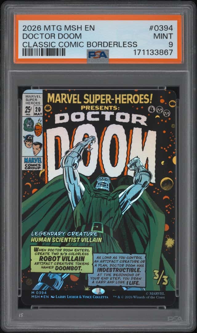 2026 MTG MARVEL SUPER HEROES CLASSIC COMIC BORDERLESS #0394 DOCTOR DOOM PSA 9