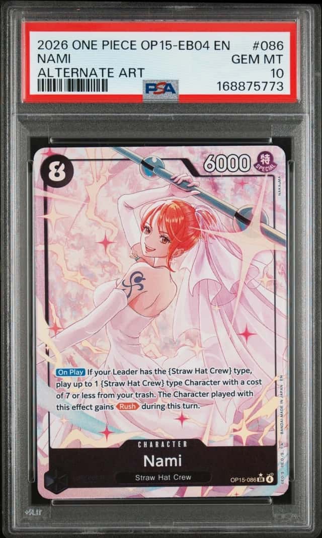 2026 ONE PIECE OP15-EB04-ADVENTURE ON KAMI'S ISLAND ALTERNATE ART NAMI PSA 10