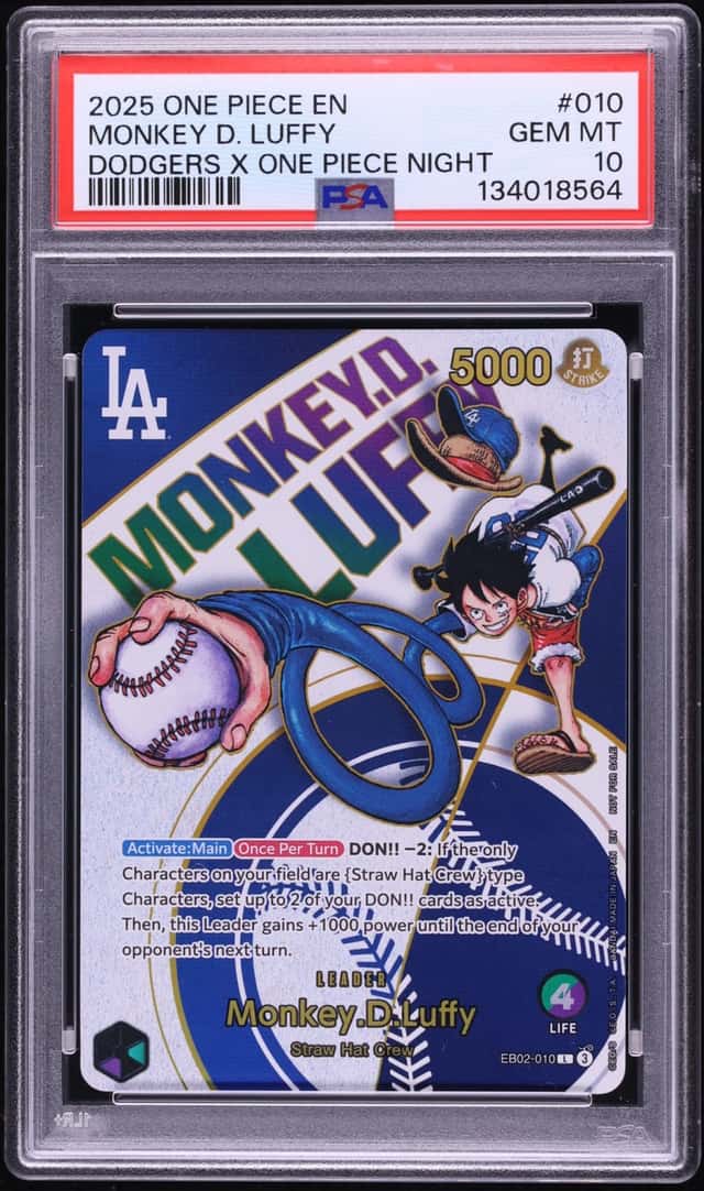 2025 One Piece Promo Dodgers X Night Alt Art Leader Monkey D. Luffy #EB02-010 PSA 10 GEM MINT