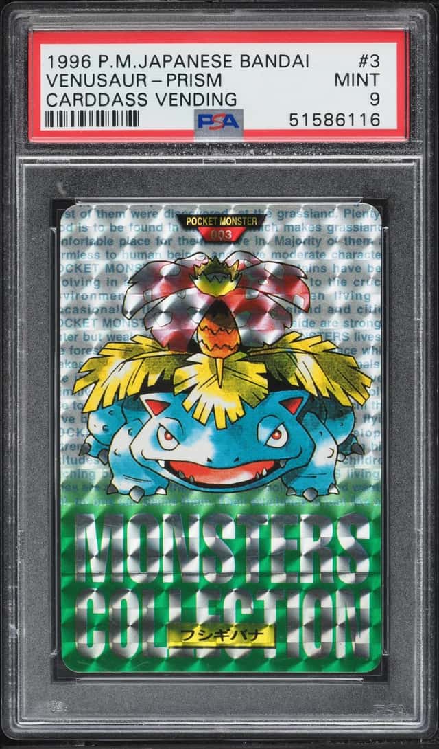 1996 Pokemon Japanese Bandai Carddass Vending Green Prism Venusaur #3 PSA 9 MINT
