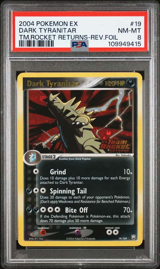 2004 Pokemon EX Team Rocket Returns Reverse Holo Dark Tyranitar #19 PSA 8 NM-MT