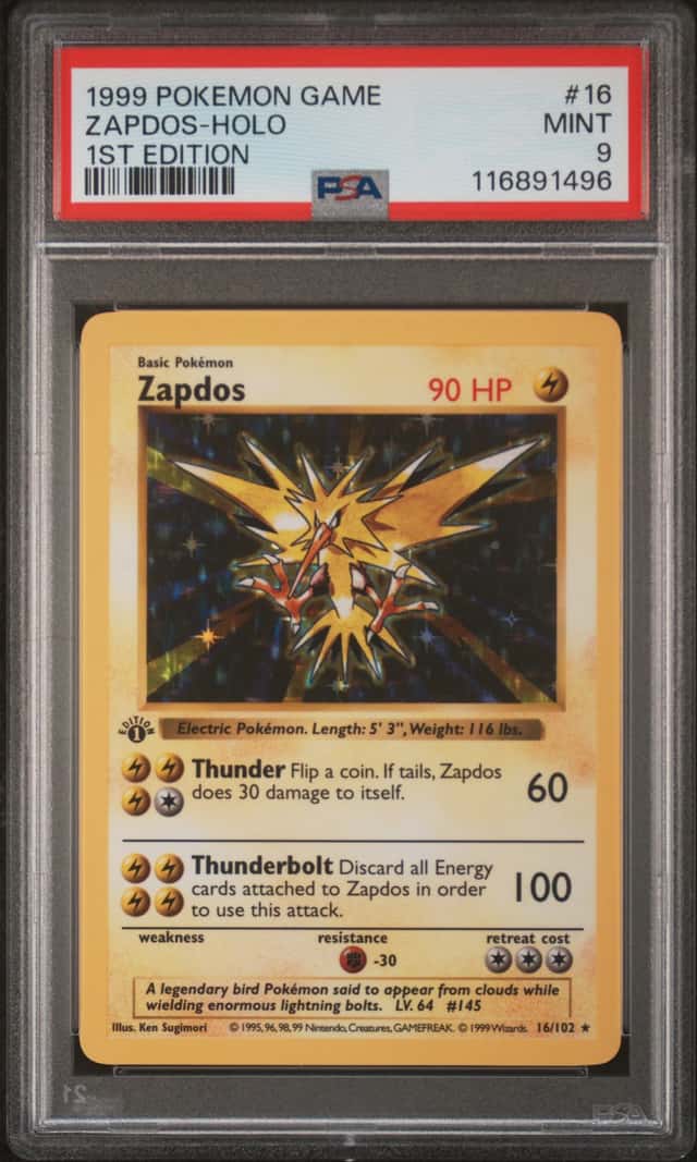 1999 Pokemon Base Set Shadowless 1st Edition Holo Zapdos #16 PSA 9 MINT