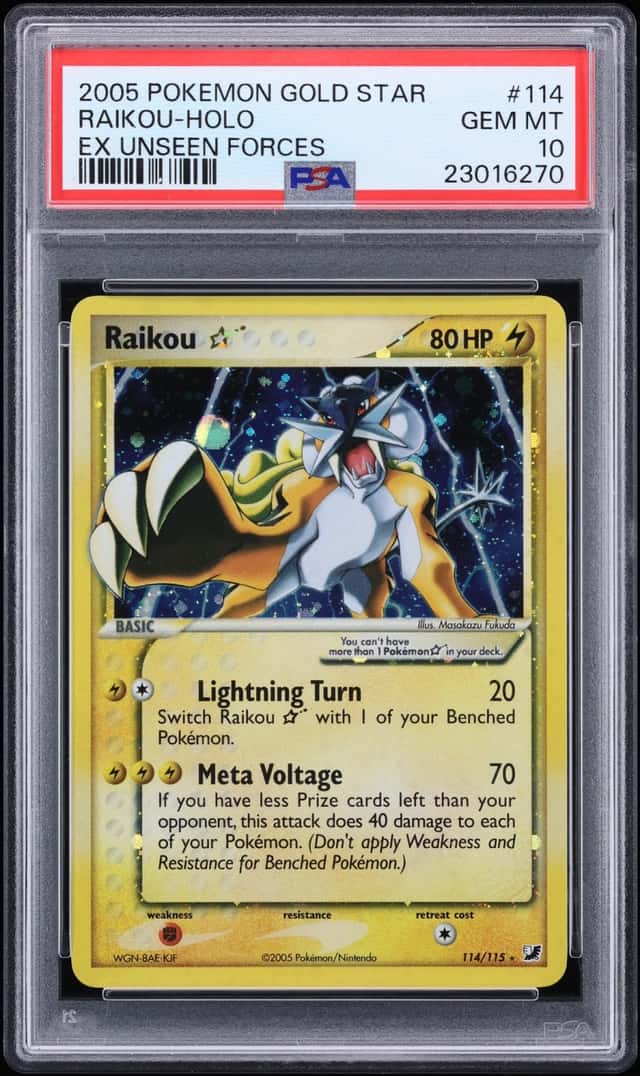 2005 Pokemon EX Unseen Forces Holo Raikou Gold Star #114 PSA 10 GEM MINT