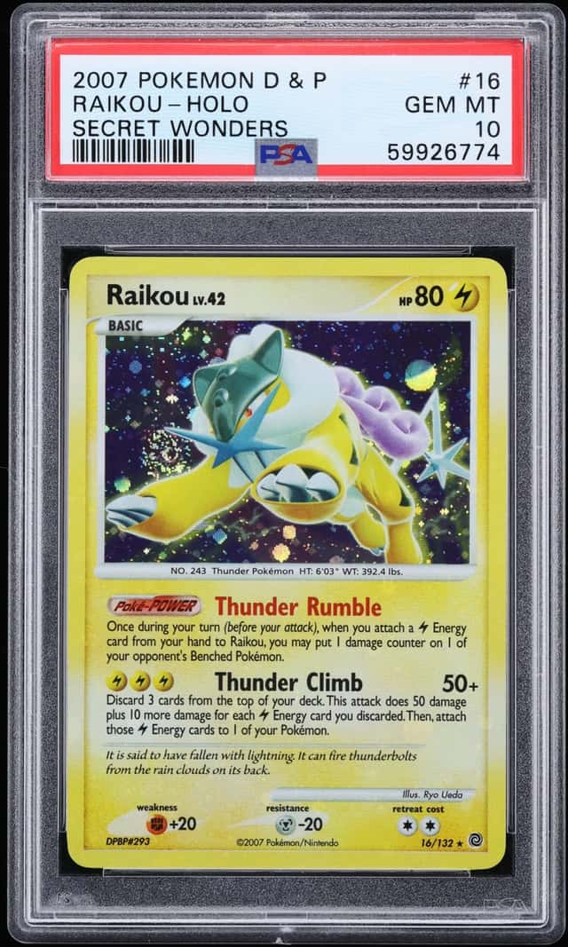 2007 Pokemon Diamond & Pearl Secret Wonders Holo Raikou #16 PSA 10 GEM MINT