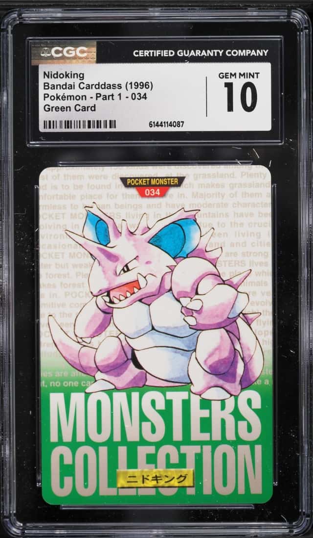 1996 Pokemon Japanese Bandai Carddass Vending Part 1 Green Nidoking #34 CGC 10 GEM MINT