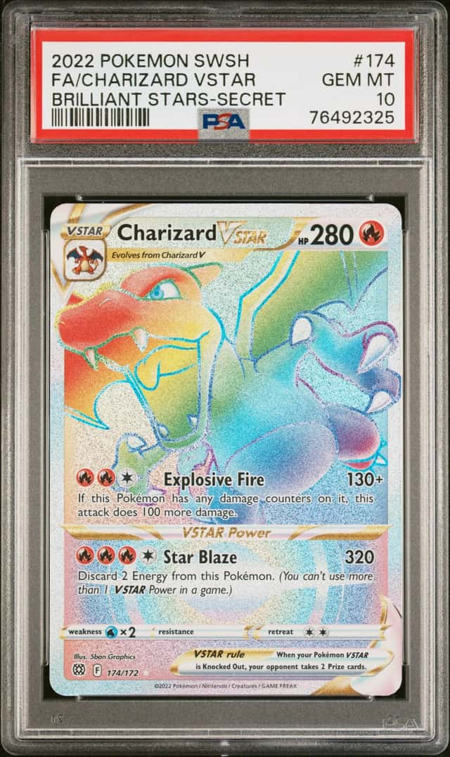 2022 Pokemon Sword & Shield Brilliant Stars Rainbow Rare Charizard VSTAR #174 PSA 10 GEM MINT