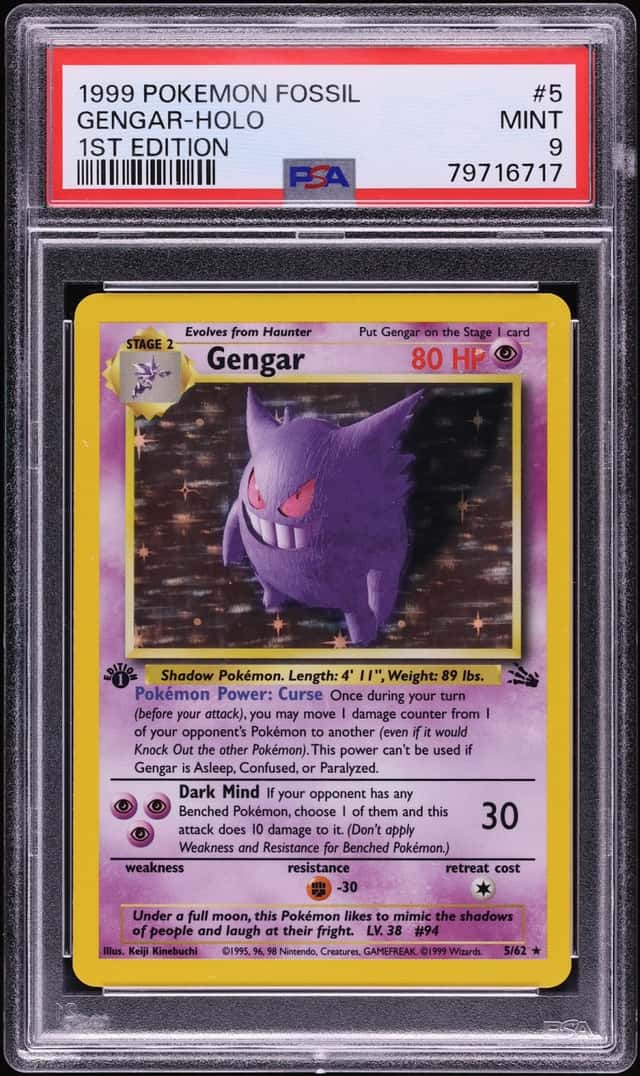 1999 Pokemon Fossil 1st Edition Holo Gengar #5 PSA 9 MINT