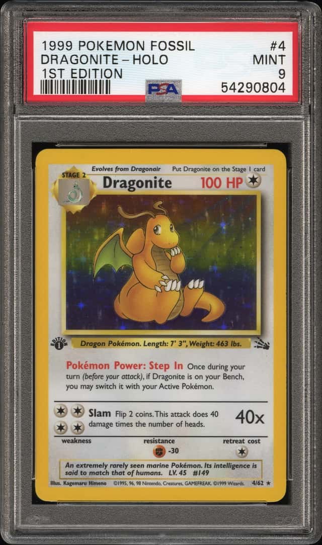 1999 Pokemon Fossil 1st Edition Holo Dragonite #4 PSA 9 MINT